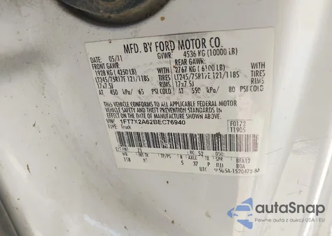 2011 Ford F-250 Xl from USA, damaged, VIN 1FT7X2A62BEC76940